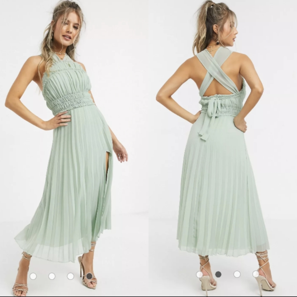 NWT ASOS Halter Pleated Mini Midi Dress 12